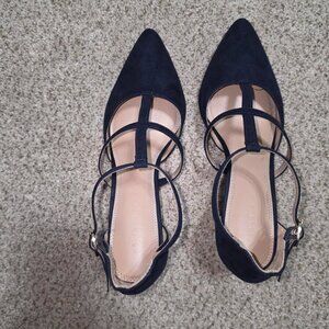 Navy blue suede high heels with ankle strap #glamour #partyshoes